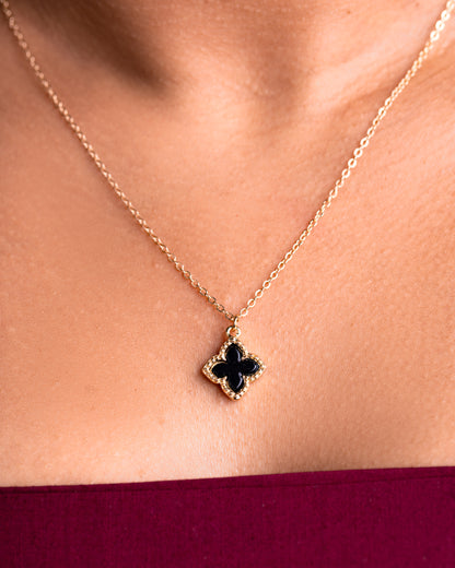 Gold Plated Black Four Leaf Clover Necklace