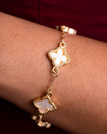 Gold Plated White Clover Bracelet