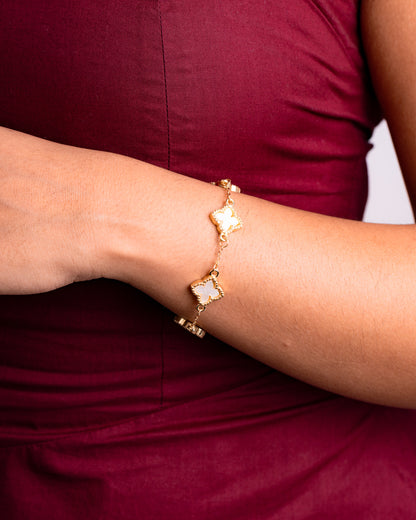 Gold Plated White Clover Bracelet