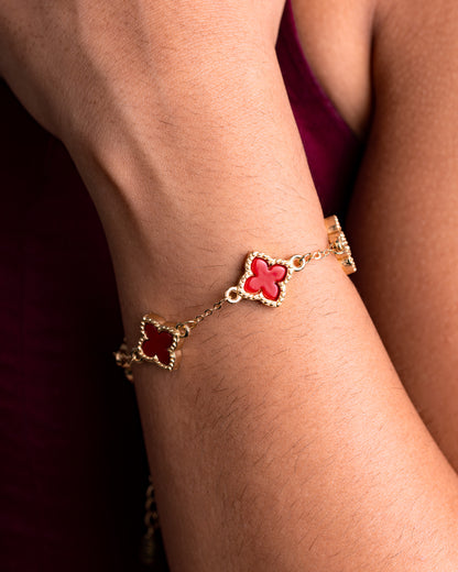 Gold Plated Red Clover Bracelet
