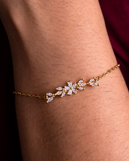 Gold Plated Zirconia Flower Bracelet