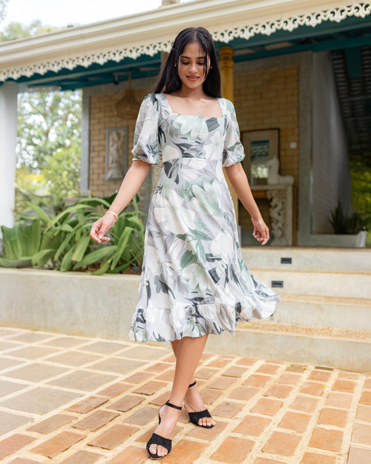 Roma Green Floral Midi Dress