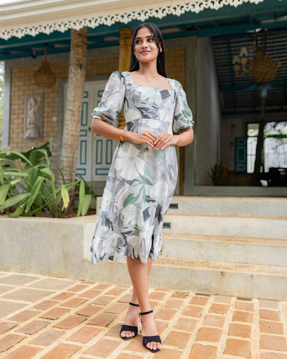 Roma Green Floral Midi Dress