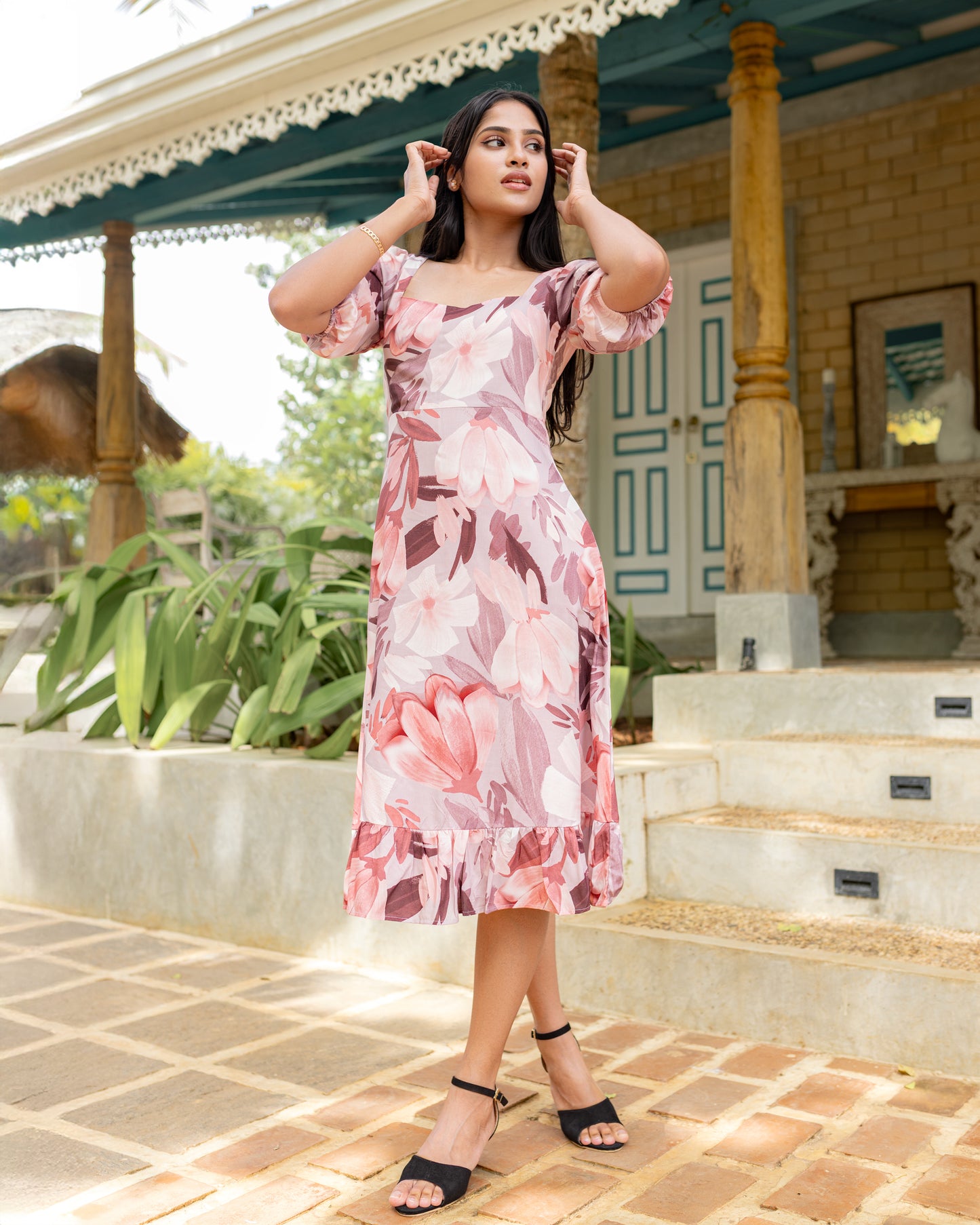Roma Red Floral Midi Dress